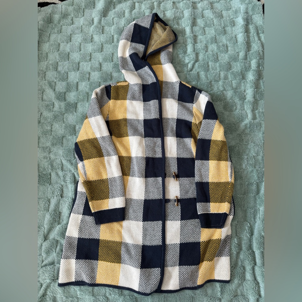 CAbi Plaid Hooded Cardigan - Black, White, Yellow